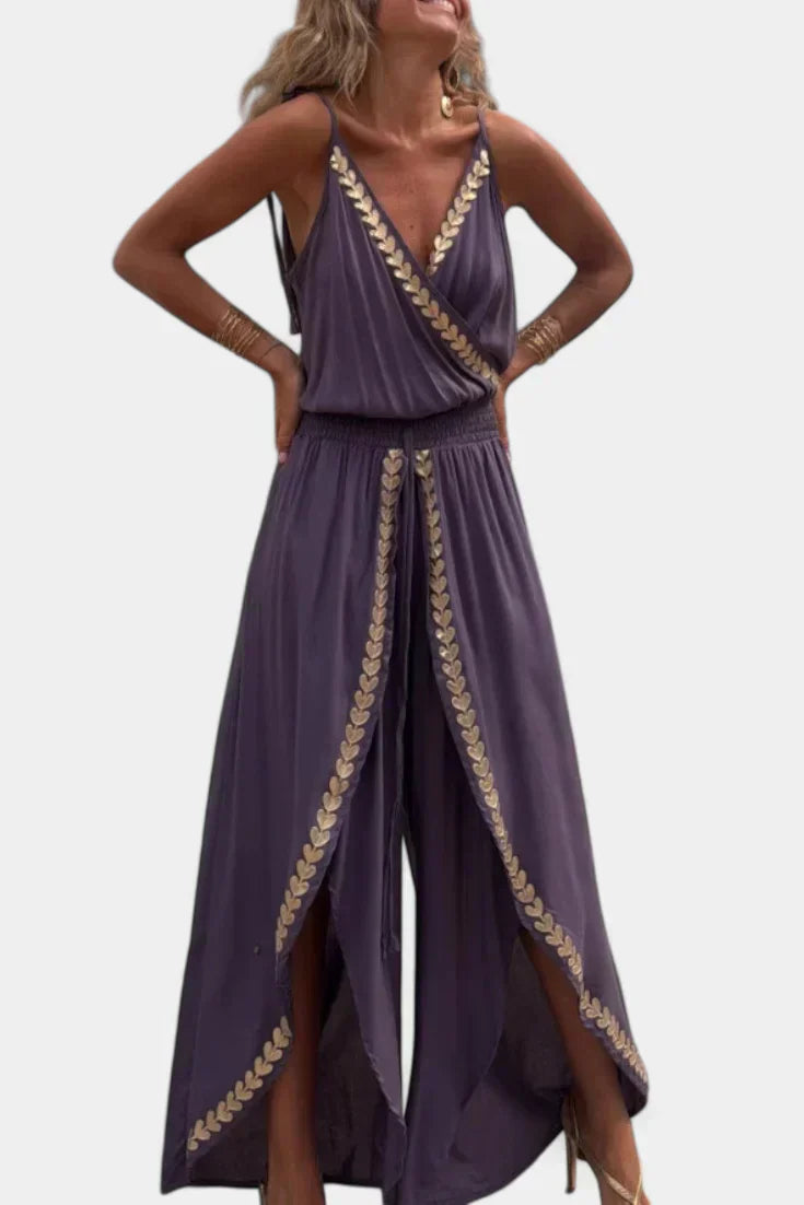 Donatila | Jumpsuit with Gold Details & Open Leg