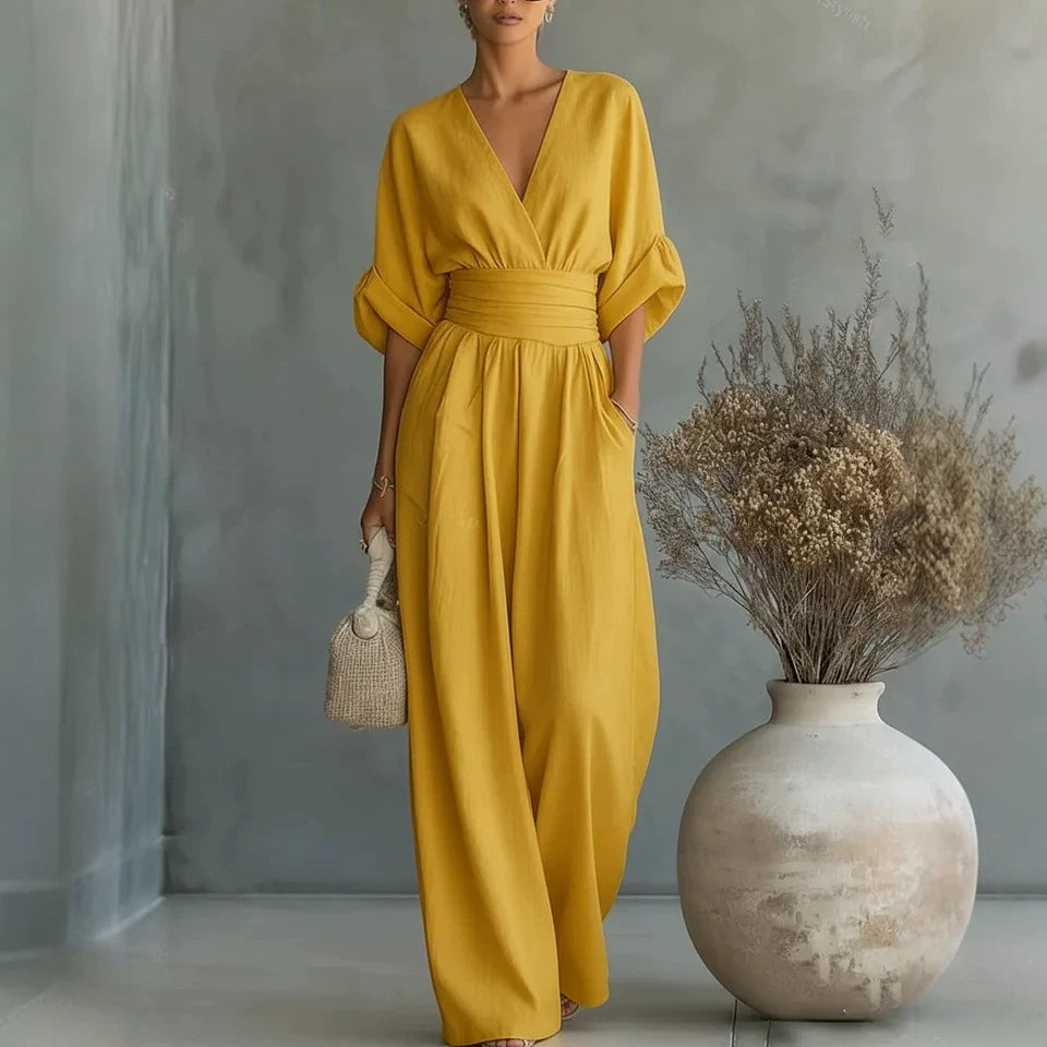 Elowen | Elegant Draped Jumpsuit with Wide-Leg