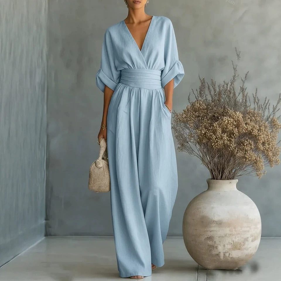 Elowen | Elegant Draped Jumpsuit with Wide-Leg