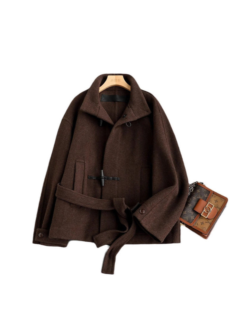 Fiorenza | Classic Wool Coat with Alamari & Waist Belt