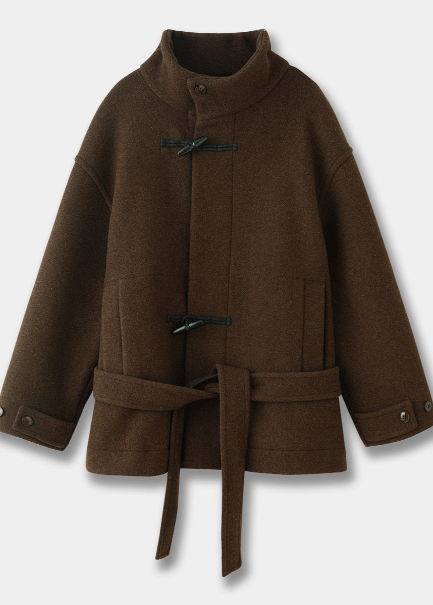 Fiorenza | Classic Wool Coat with Alamari & Waist Belt