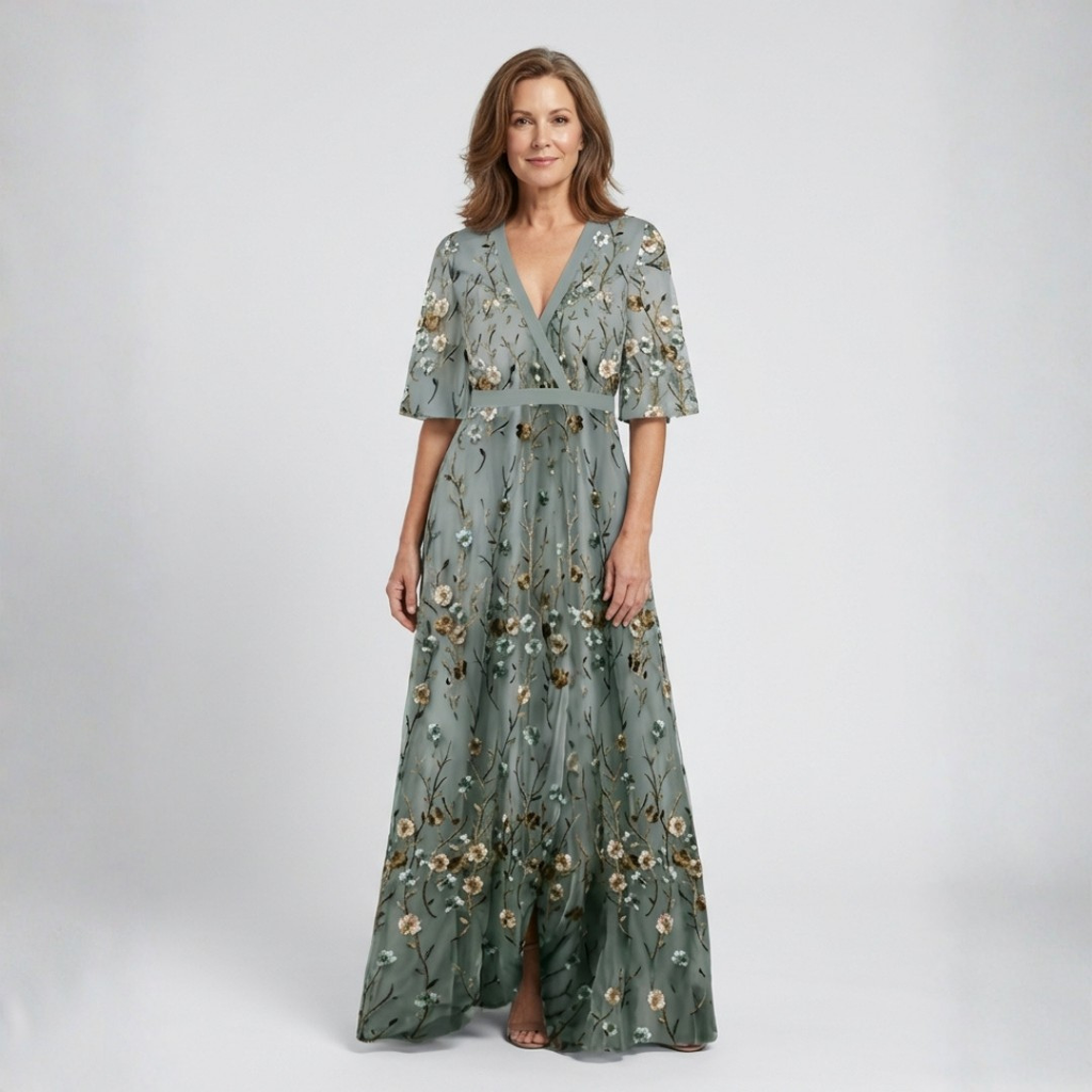 Melodi – Long Dress with Floral with V-Neck
