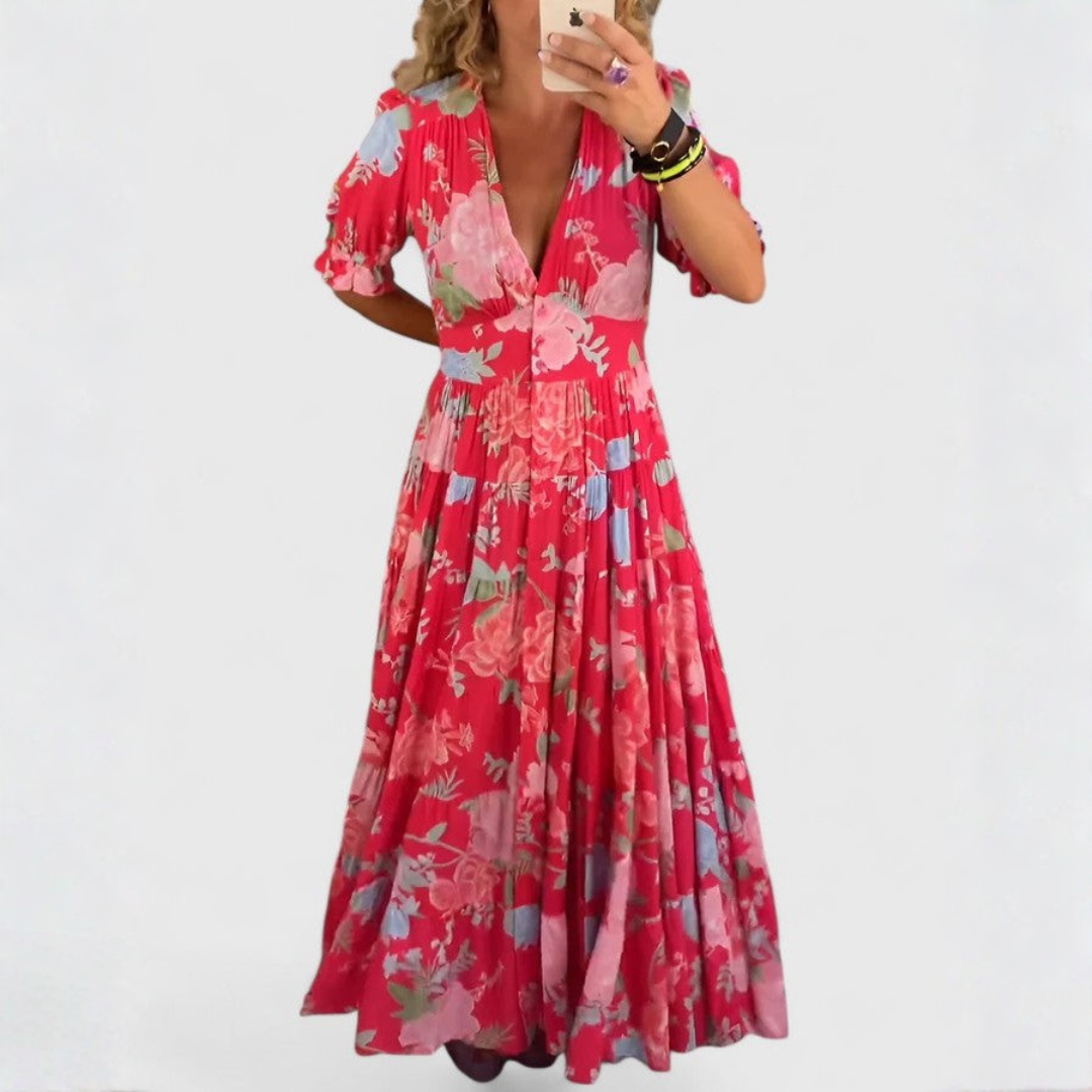 Miriam – Dress with Floral with V-Neck