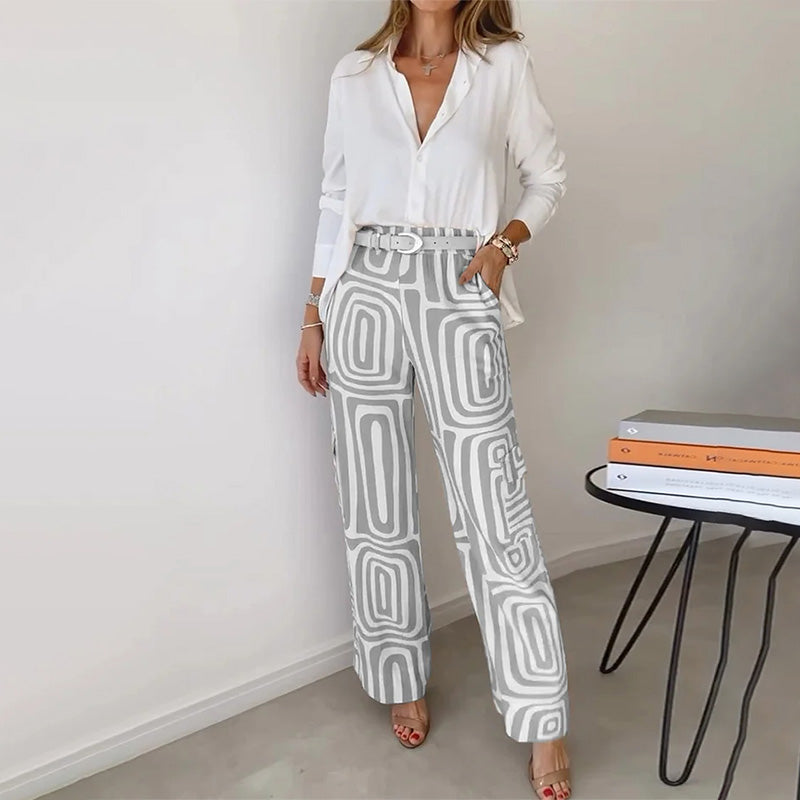 Ines | Two-Piece Matching Two Pieces Refined Set with Top & Trousers