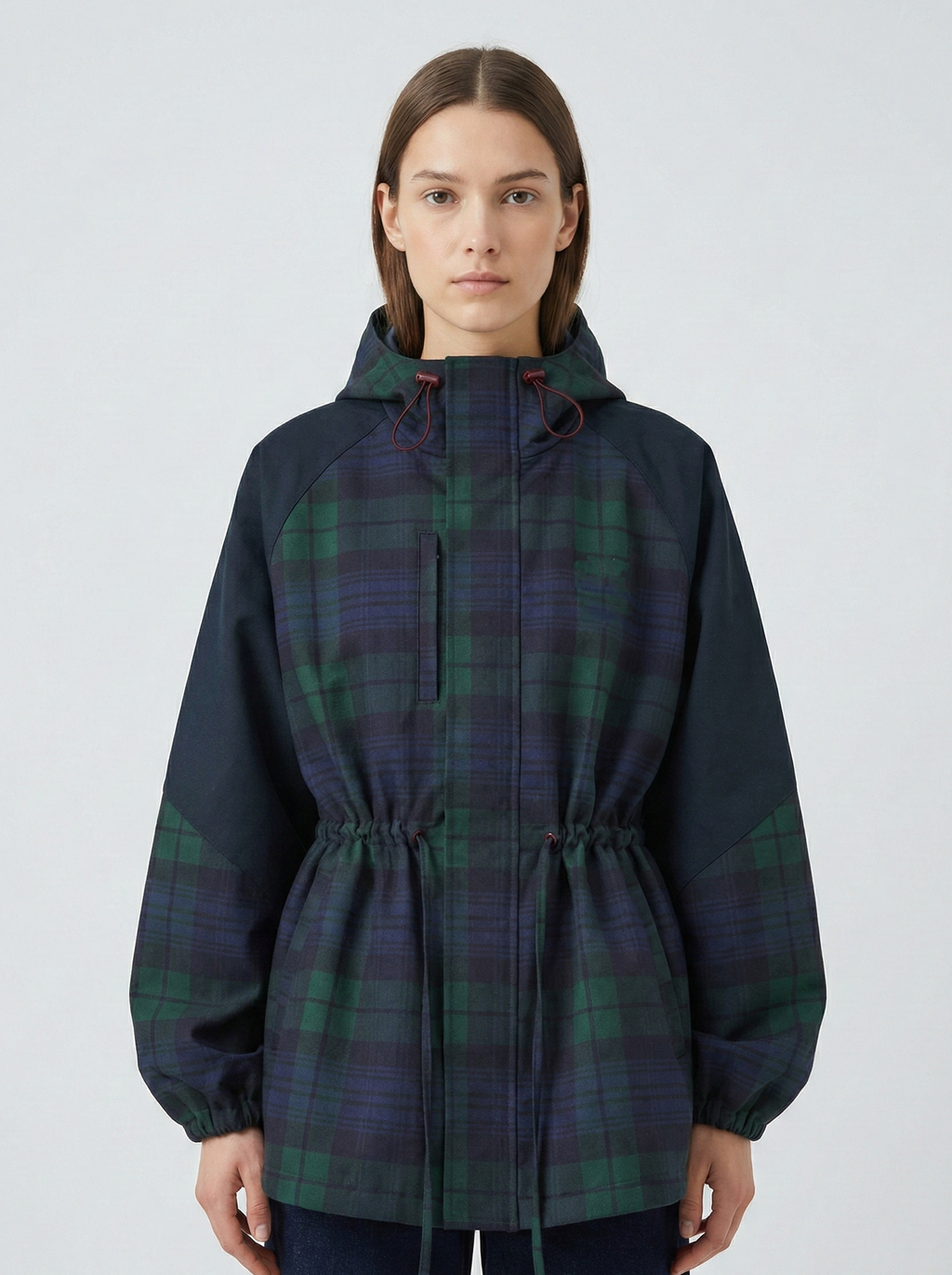 Vanessa | Oversized Checked Jacket with Hood and Adjustable Waist