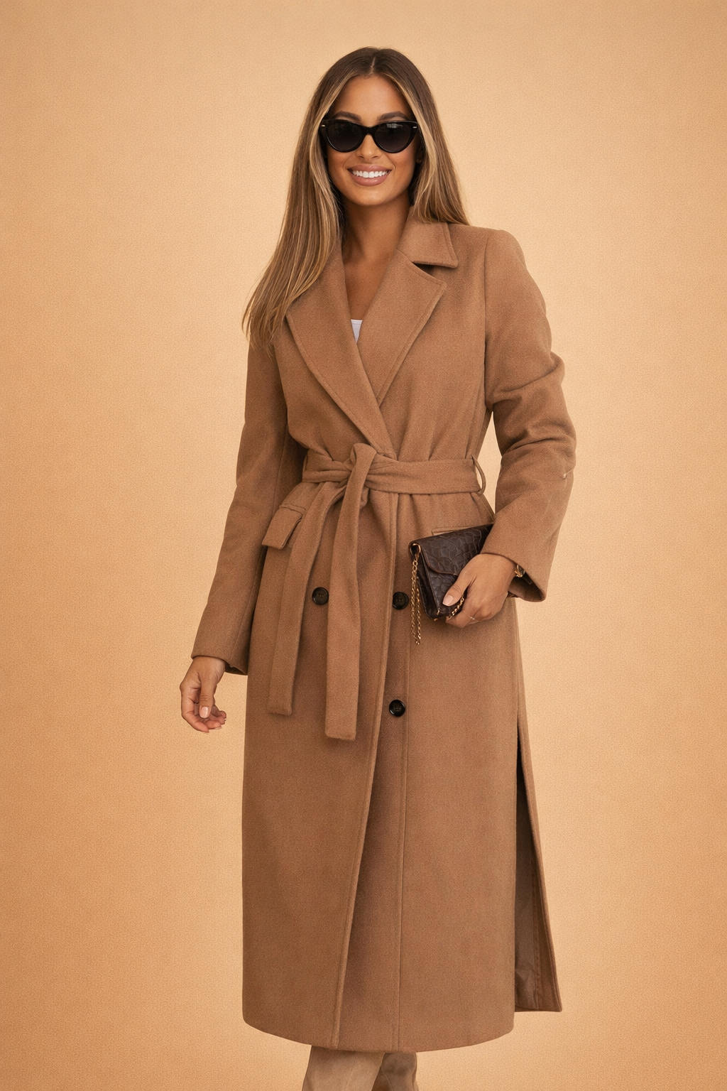 Regina | Long Tailored Belted Wool-Blend City Coat