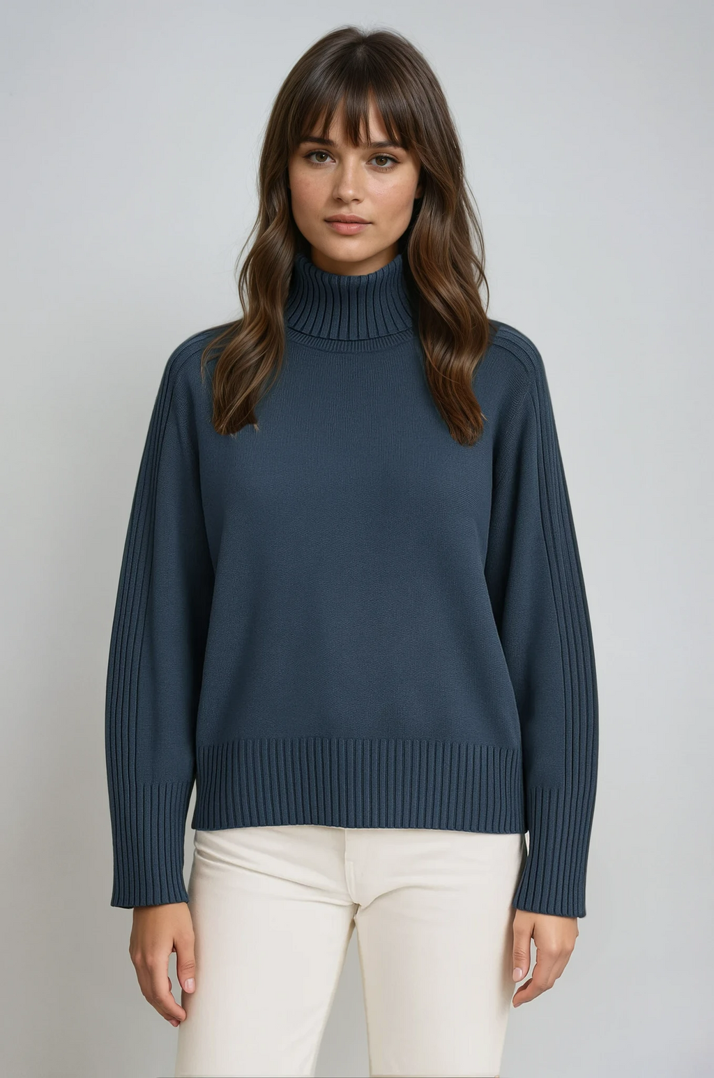 Mirella | Knit Ribbed Sweater with Neck Mock Neck