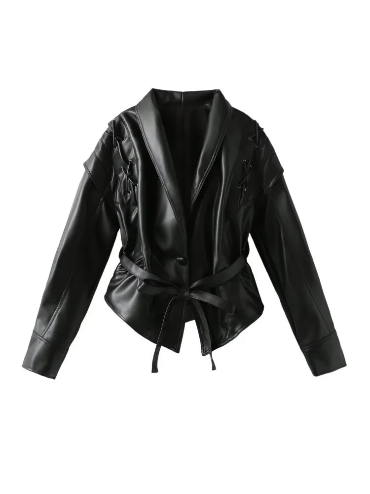 Savina | Faux Leather Wrap Jacket