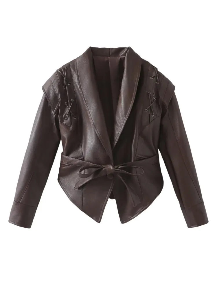 Savina | Faux Leather Wrap Jacket