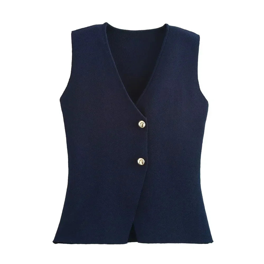 Marcella | Knit Vest with Gold Buttons