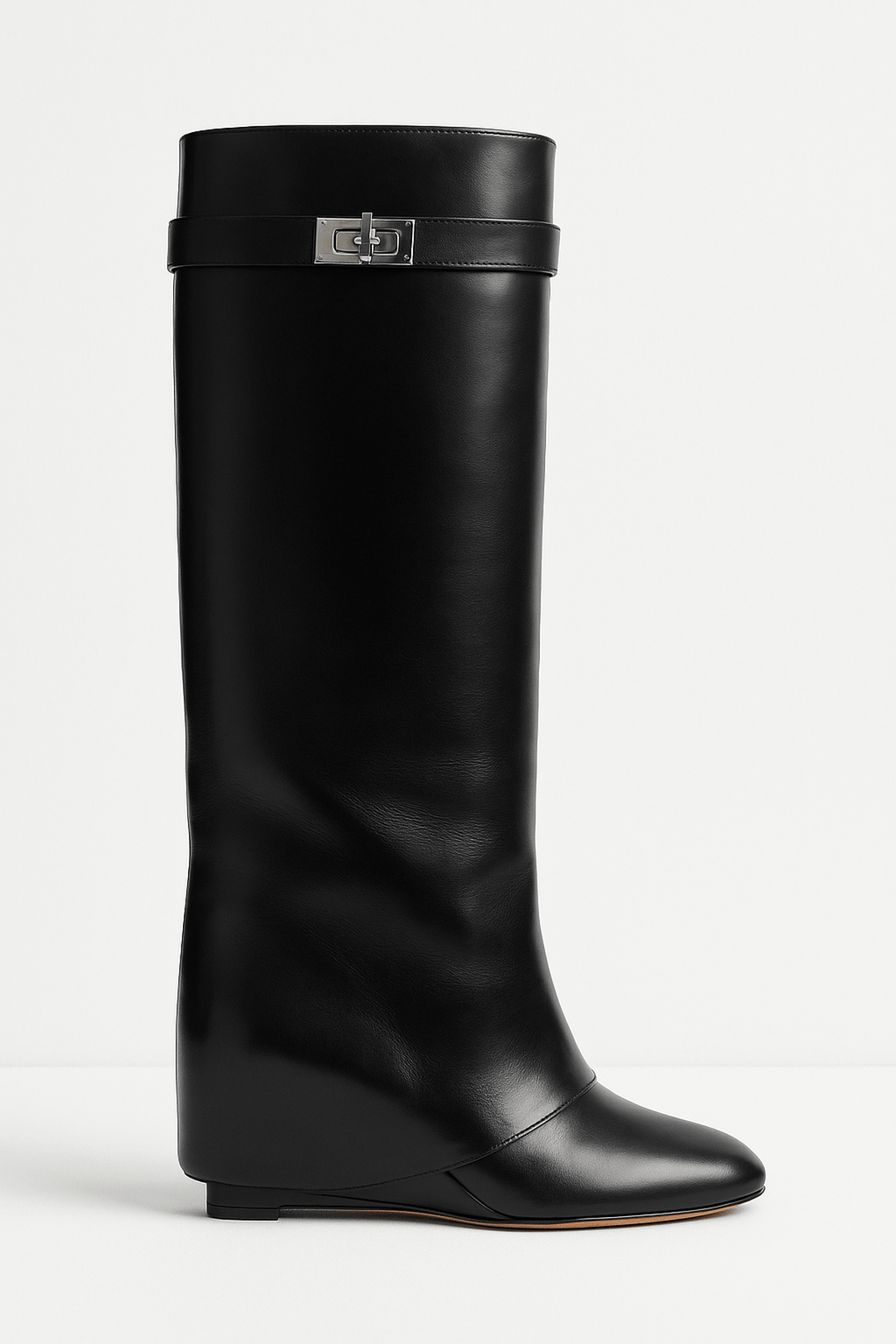 Nadia | Knee Boots-Faux Length Leather Shark Lock