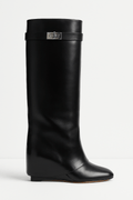 Nadia | Knee Boots-Faux Length Leather Shark Lock