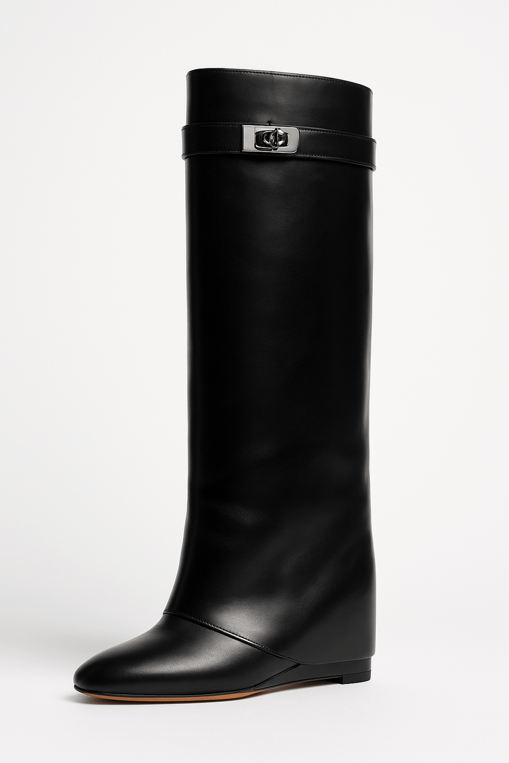 Nadia | Knee Boots-Faux Length Leather Shark Lock
