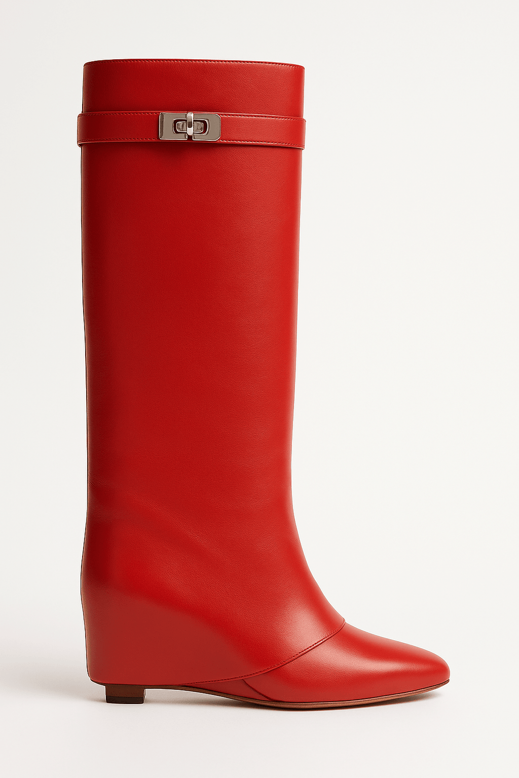 Nadia | Knee Boots-Faux Length Leather Shark Lock