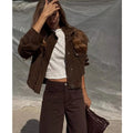 Romilda | Short Suede Jacket with Buttons with Pressione & Pockets Utility