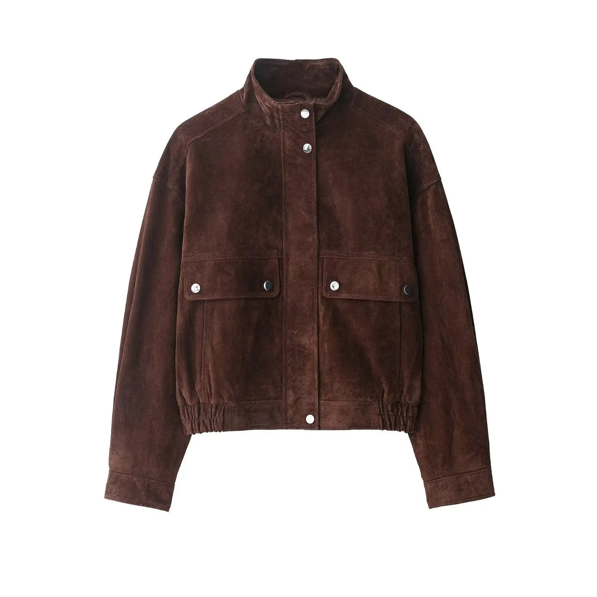 Romilda | Short Suede Jacket with Buttons with Pressione & Pockets Utility