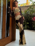 Orlanda | One-Shoulder Printed Two-Piece Set with Flowy Sleeve Detail