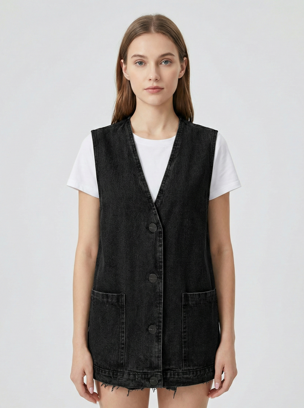 Ginestra | Denim Minimalist Vest with V-Neck