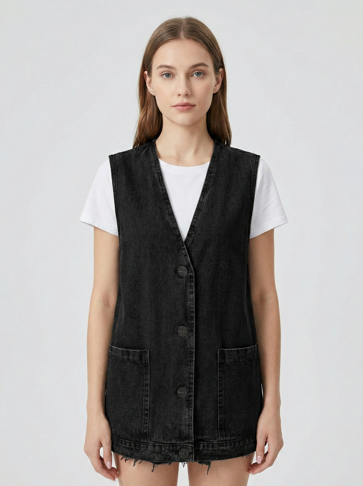 Ginestra | Denim Minimalist Vest with V-Neck