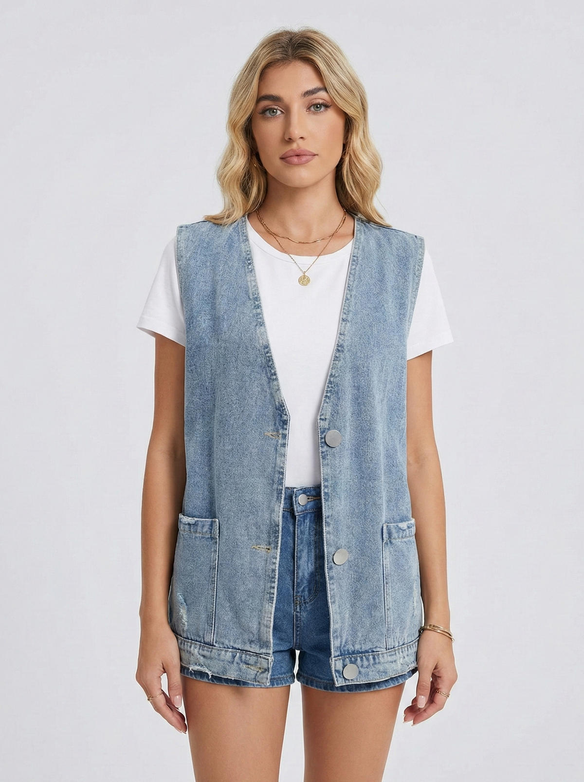 Ginestra | Denim Minimalist Vest with V-Neck