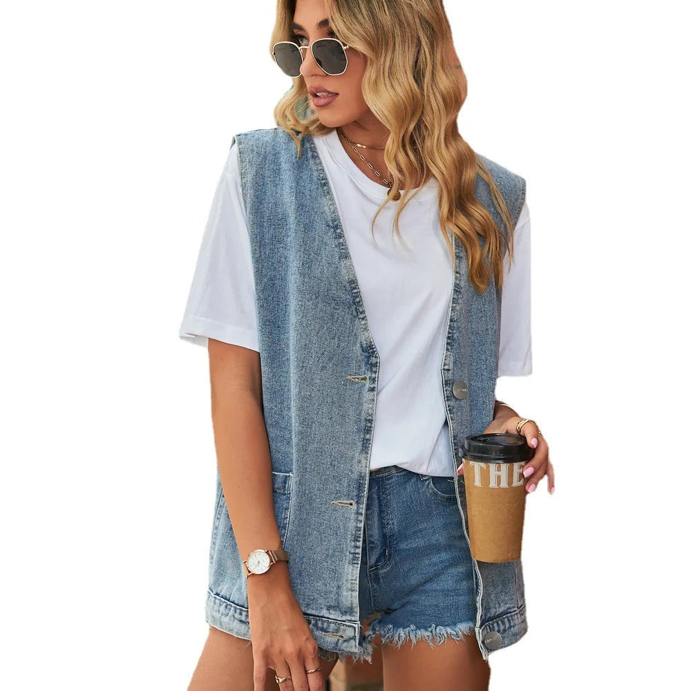 Ginestra | Denim Minimalist Vest with V-Neck