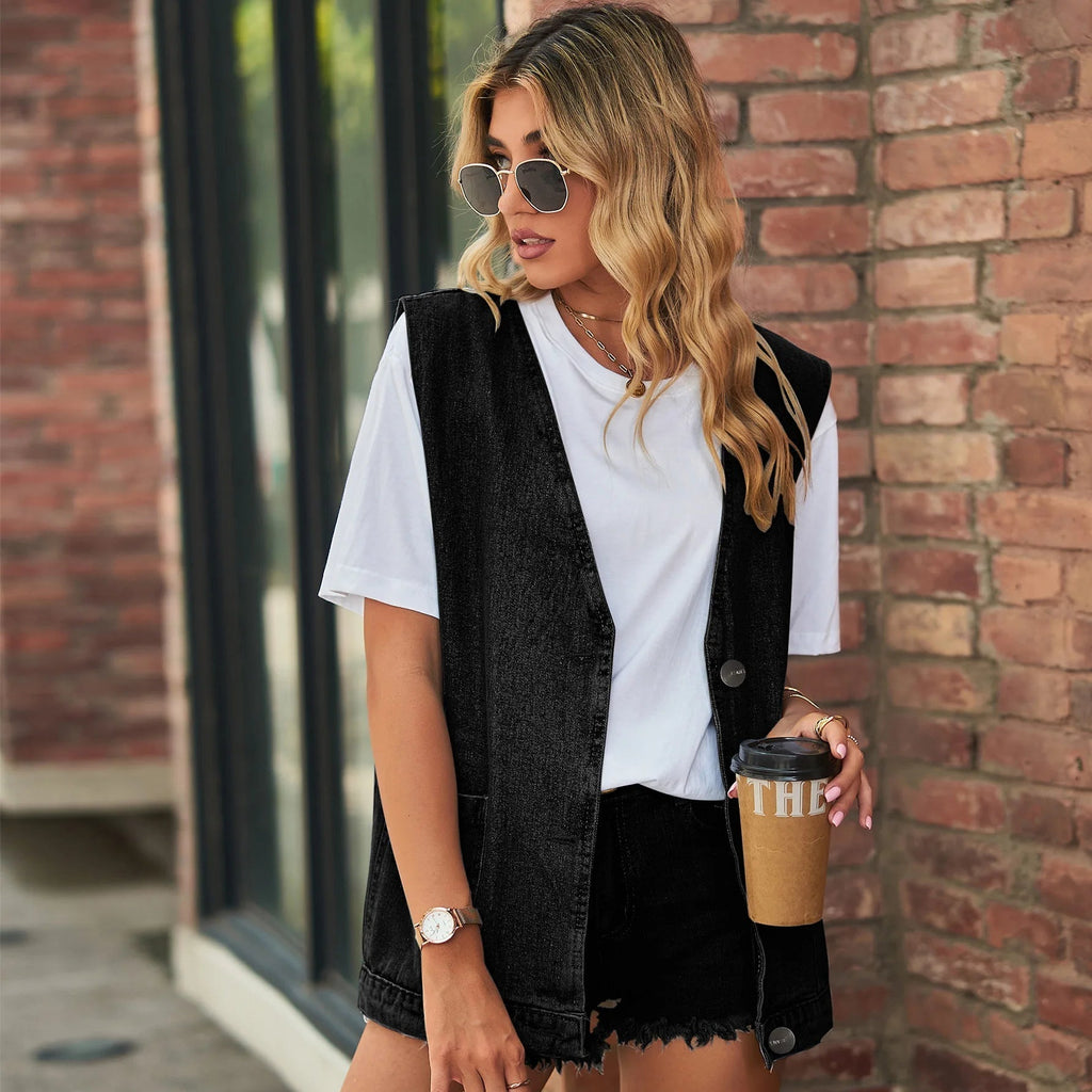 Ginestra | Denim Minimalist Vest with V-Neck