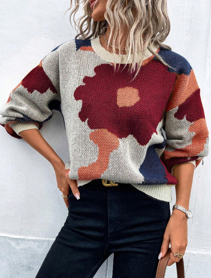Felicita | Pullover Sweater with Floral Print — Affascinante Knit Top