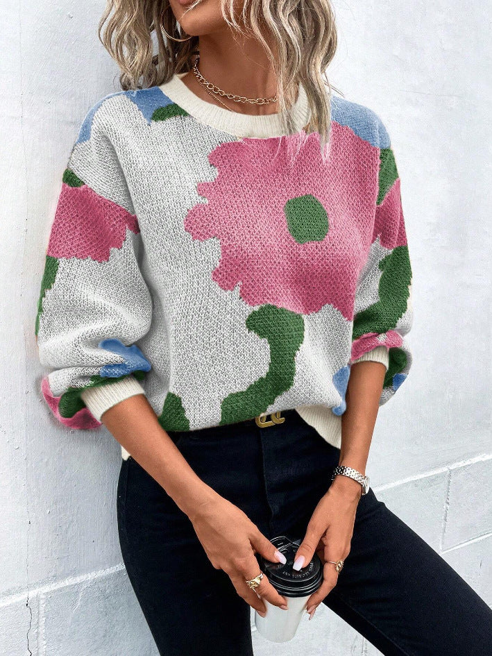 Felicita | Pullover Sweater with Floral Print — Affascinante Knit Top