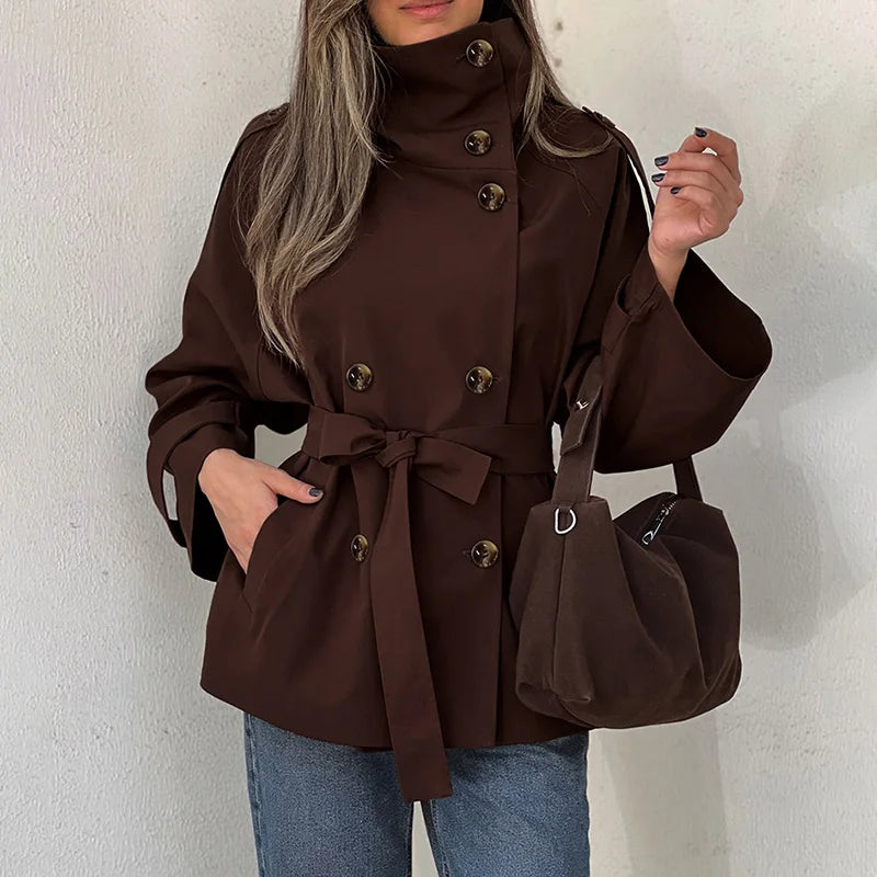 Nunzia | Vintage Double-Breasted Trench Coat with Turtleneck Collar
