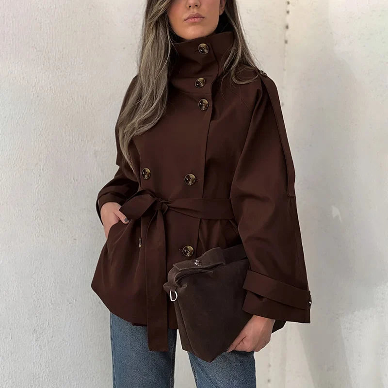 Nunzia | Vintage Double-Breasted Trench Coat with Turtleneck Collar