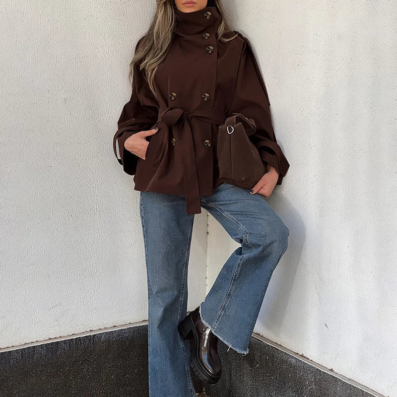 Nunzia | Vintage Double-Breasted Trench Coat with Turtleneck Collar
