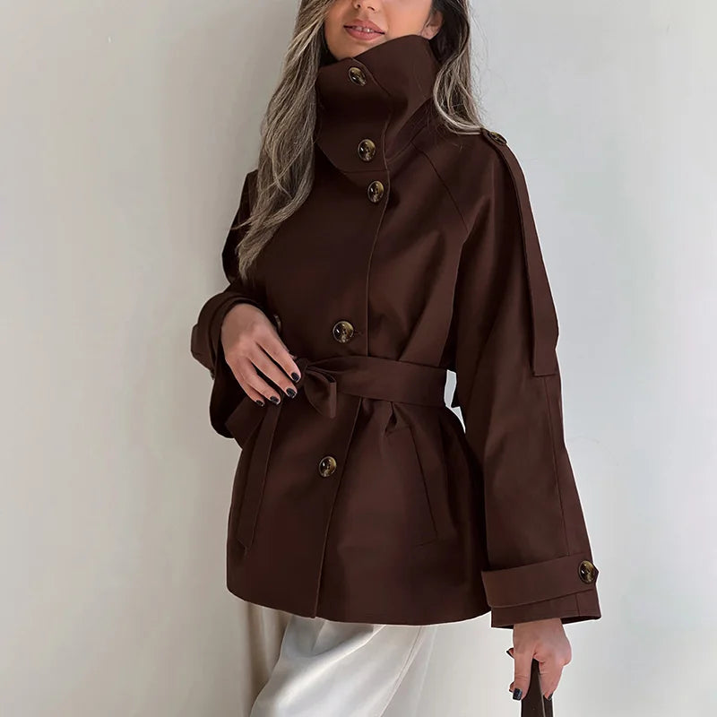 Nunzia | Vintage Double-Breasted Trench Coat with Turtleneck Collar