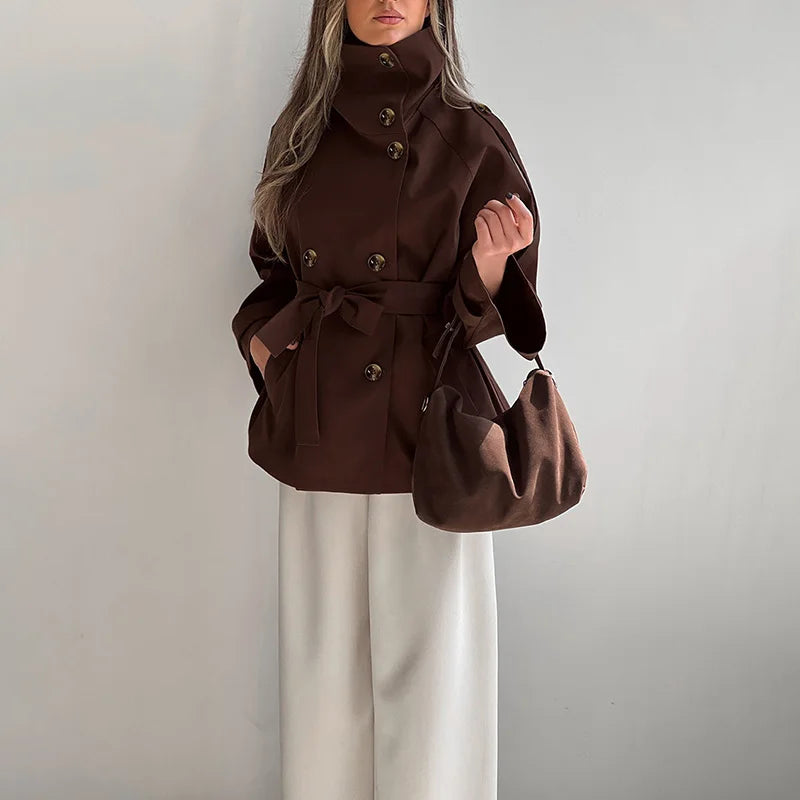 Nunzia | Vintage Double-Breasted Trench Coat with Turtleneck Collar