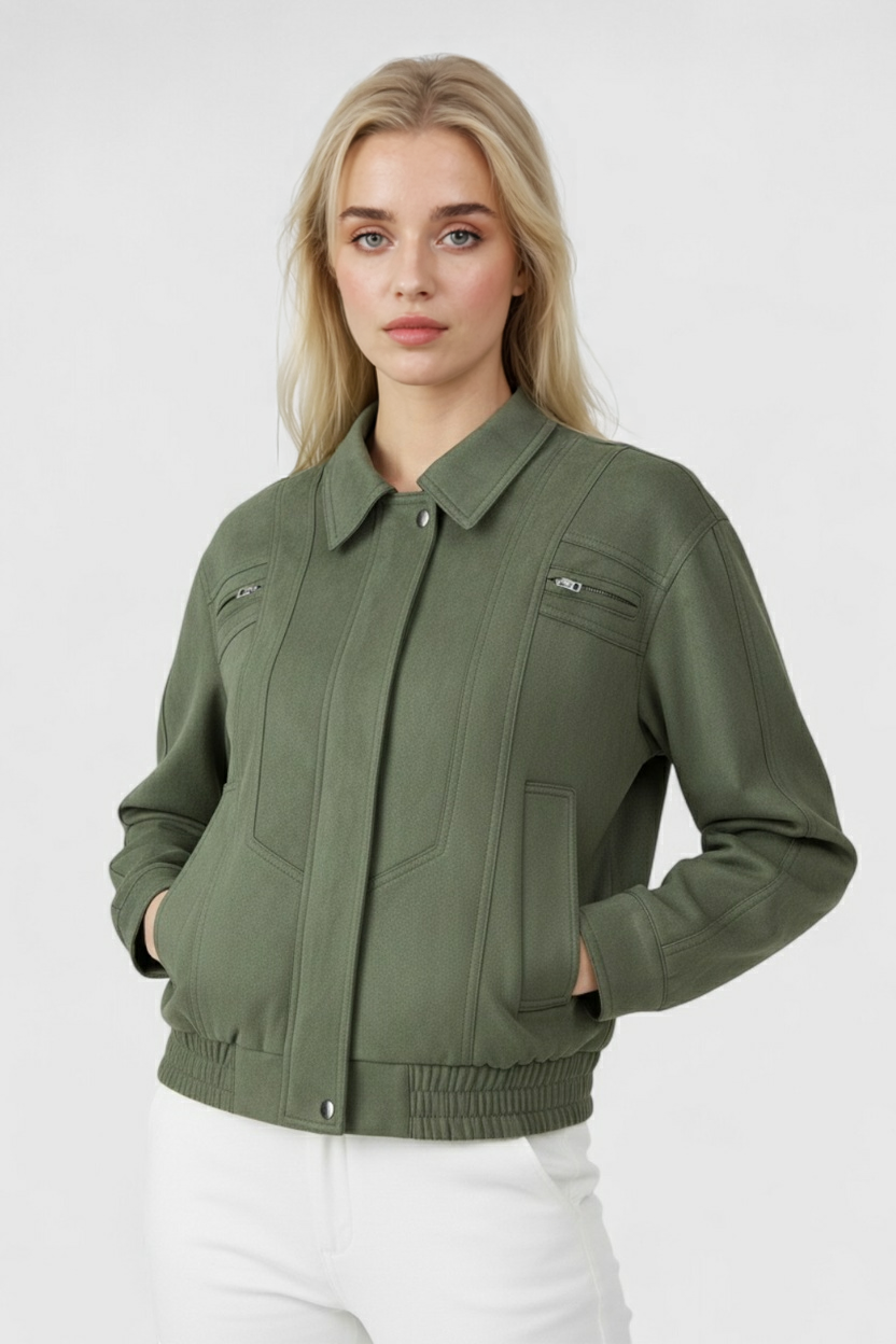Ondina | Green Elegant Timeless Style Bomber Jacket