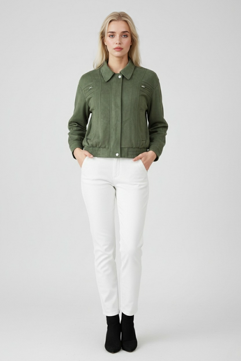 Ondina | Green Elegant Timeless Style Bomber Jacket