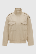 Nazarena | Beige Bomber Jacket with Neck to Mandarin Collar
