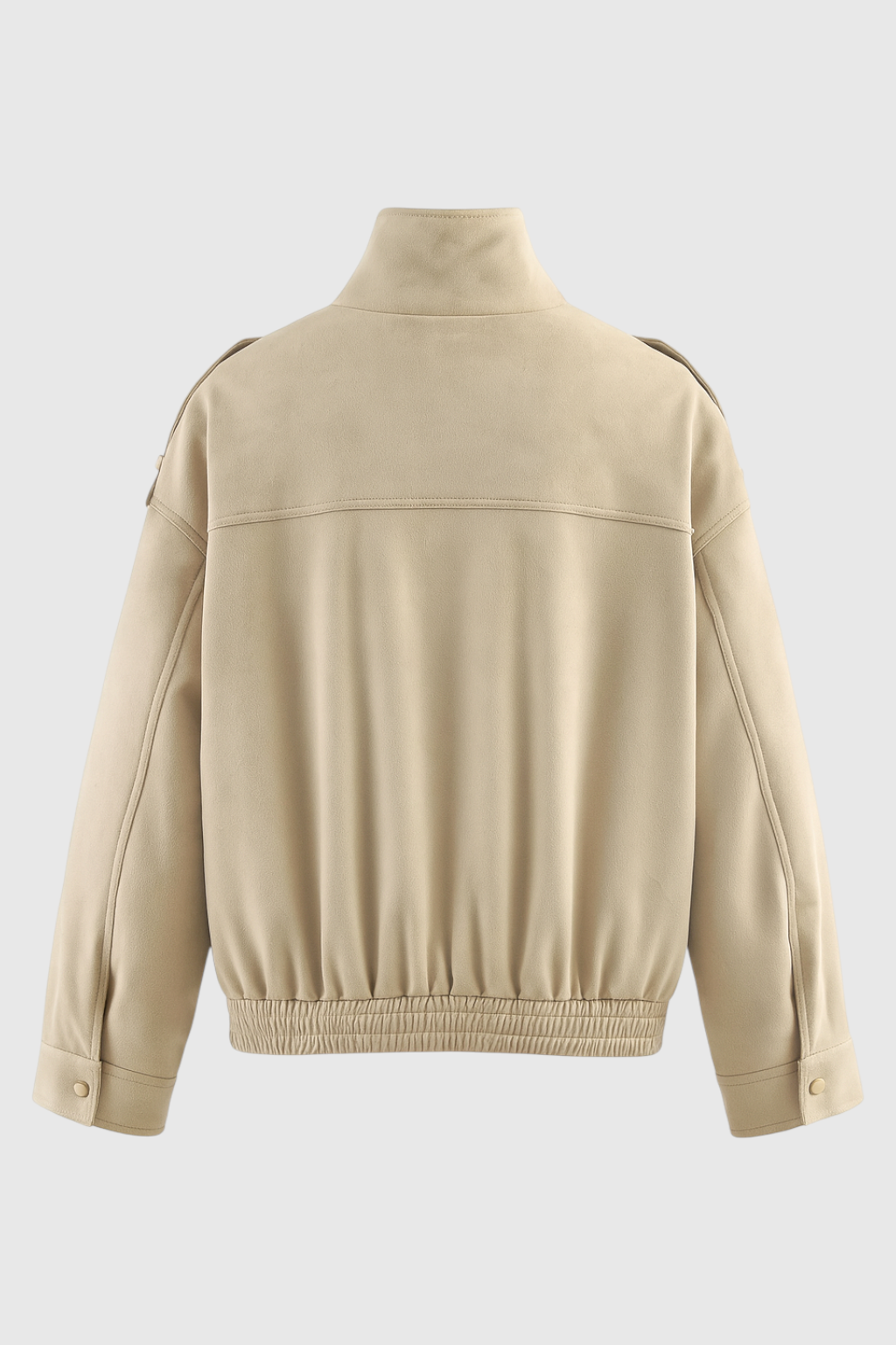 Nazarena | Beige Bomber Jacket with Neck to Mandarin Collar