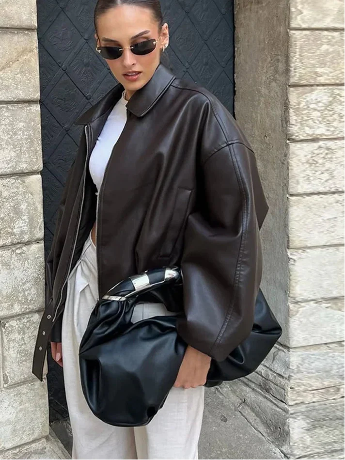 Scolastica | Vintage Faux Leather Bomber Jacket