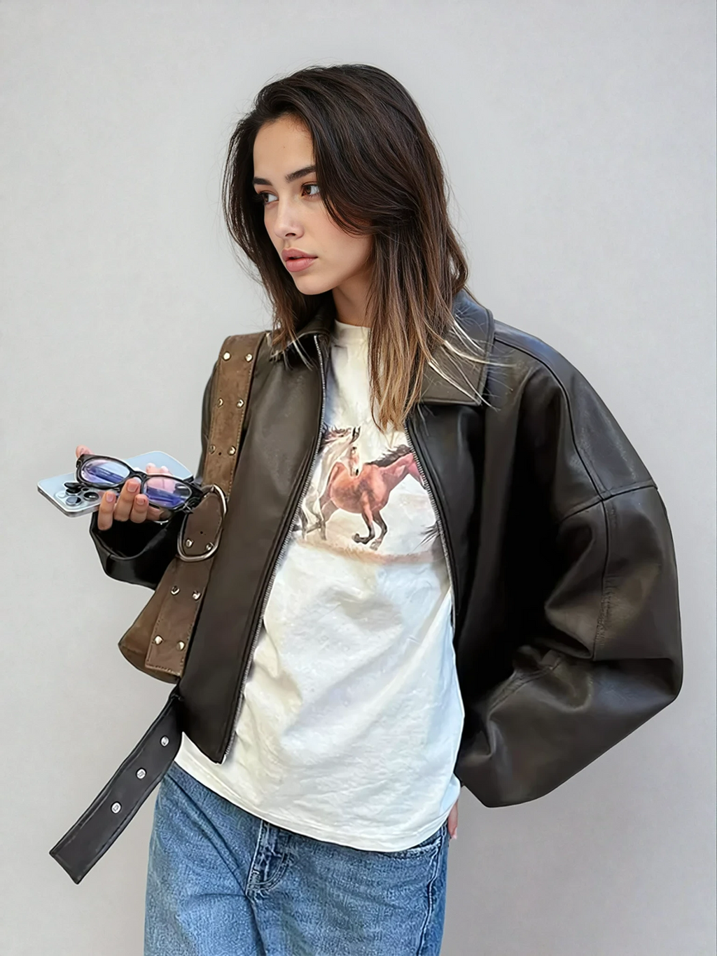 Scolastica | Vintage Faux Leather Bomber Jacket