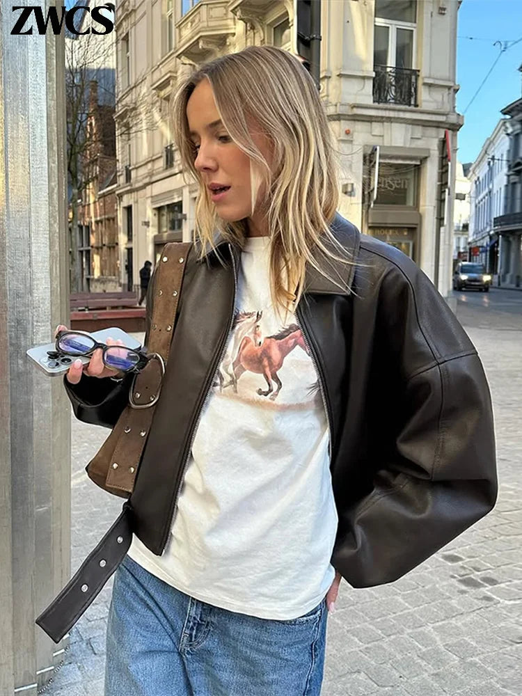 Scolastica | Vintage Faux Leather Bomber Jacket