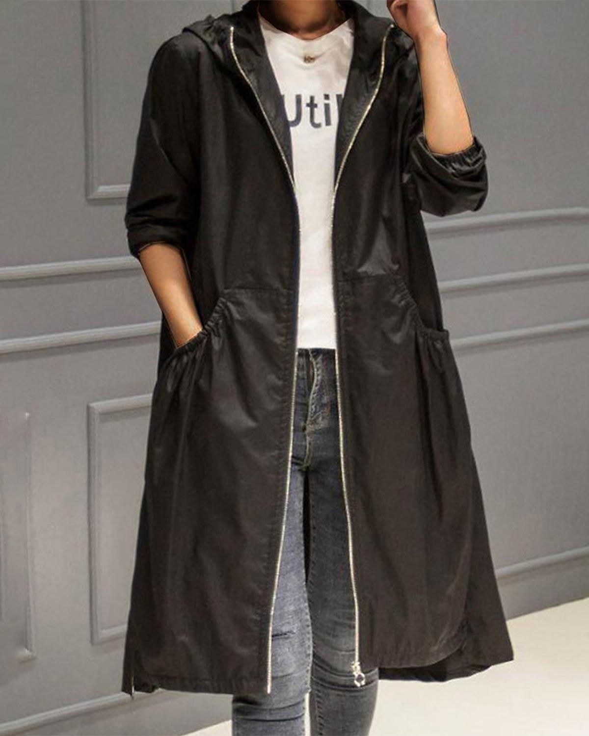 Iginia | Long Waterproof Trench Coat with Hood