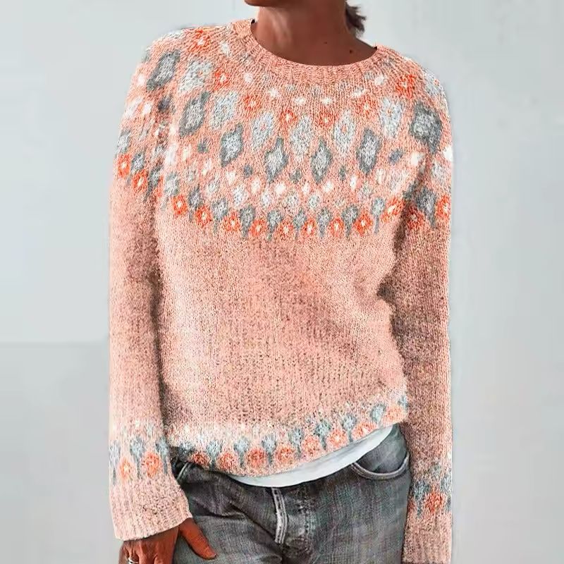 Oriana Maria | Warm Sweater with Classic Patterned with Knit Top