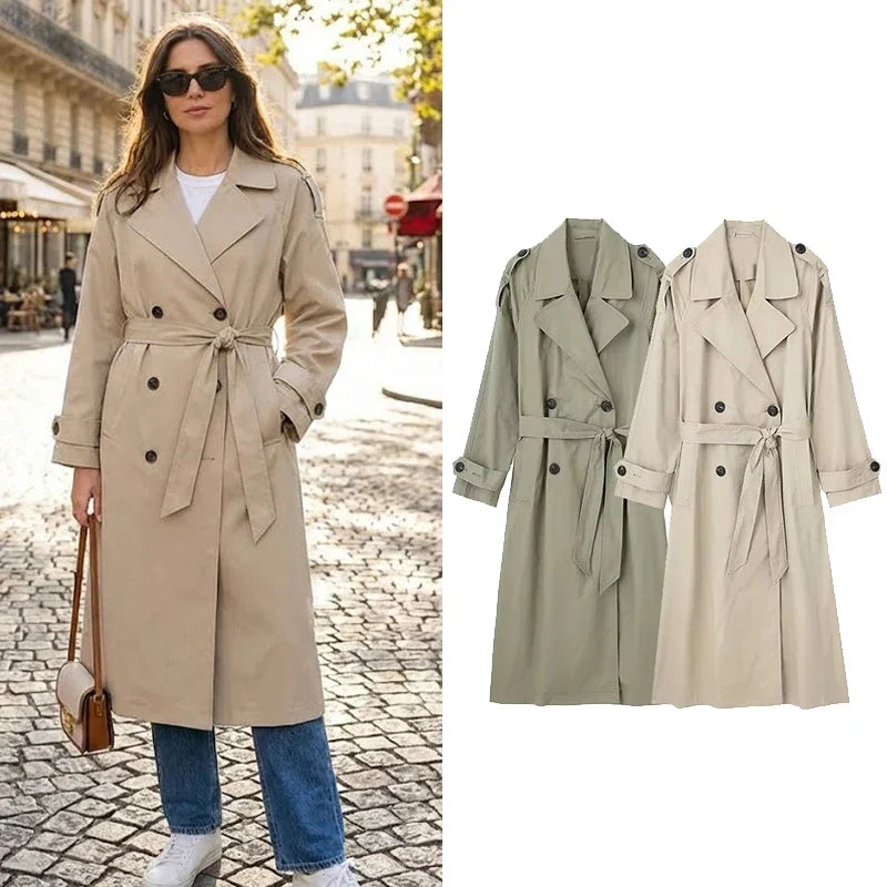 Silvana | Chic Black Double-Breasted Trench Coat