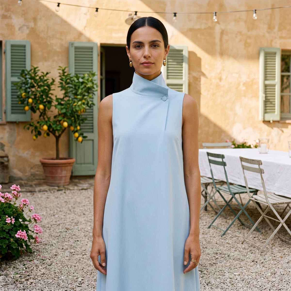 Emilia | Long Sleeveless Dress with Wrap Turtleneck