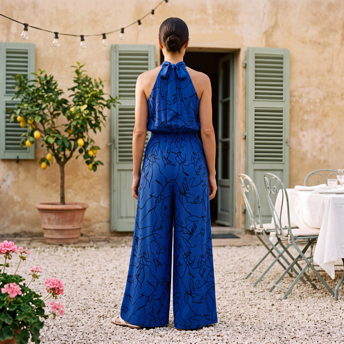 Ginevra | Halter Neck Jumpsuit with Palazzo Trousers