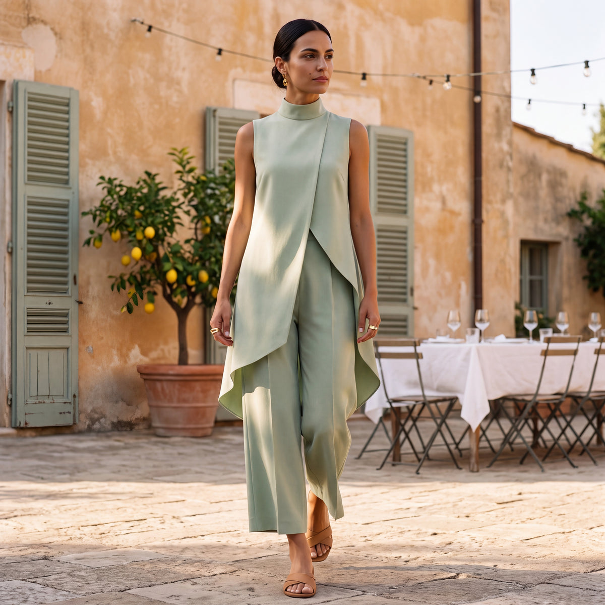 Martina | Elegant Draped Top and Palazzo Pants Set