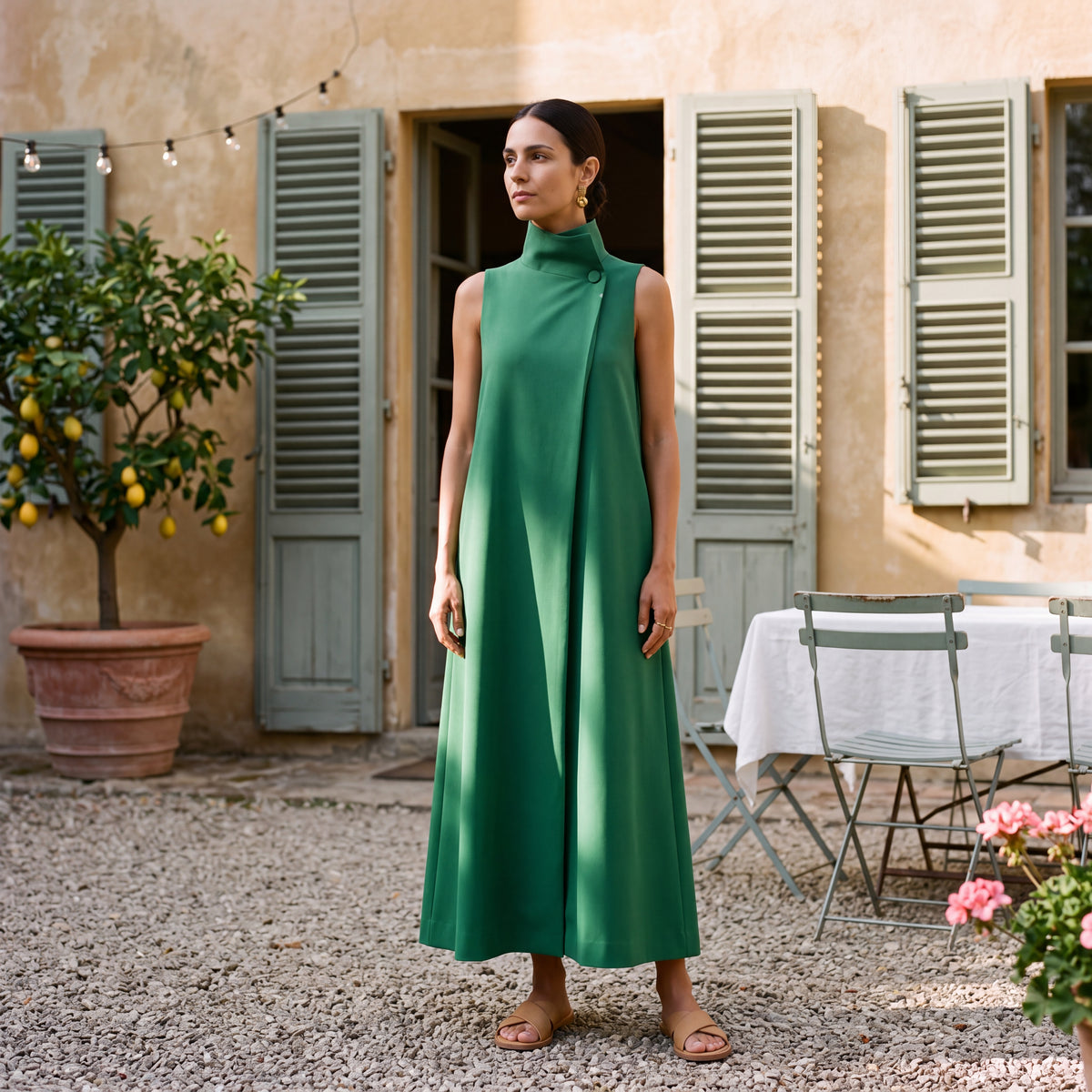 Emilia | Long Sleeveless Dress with Wrap Turtleneck