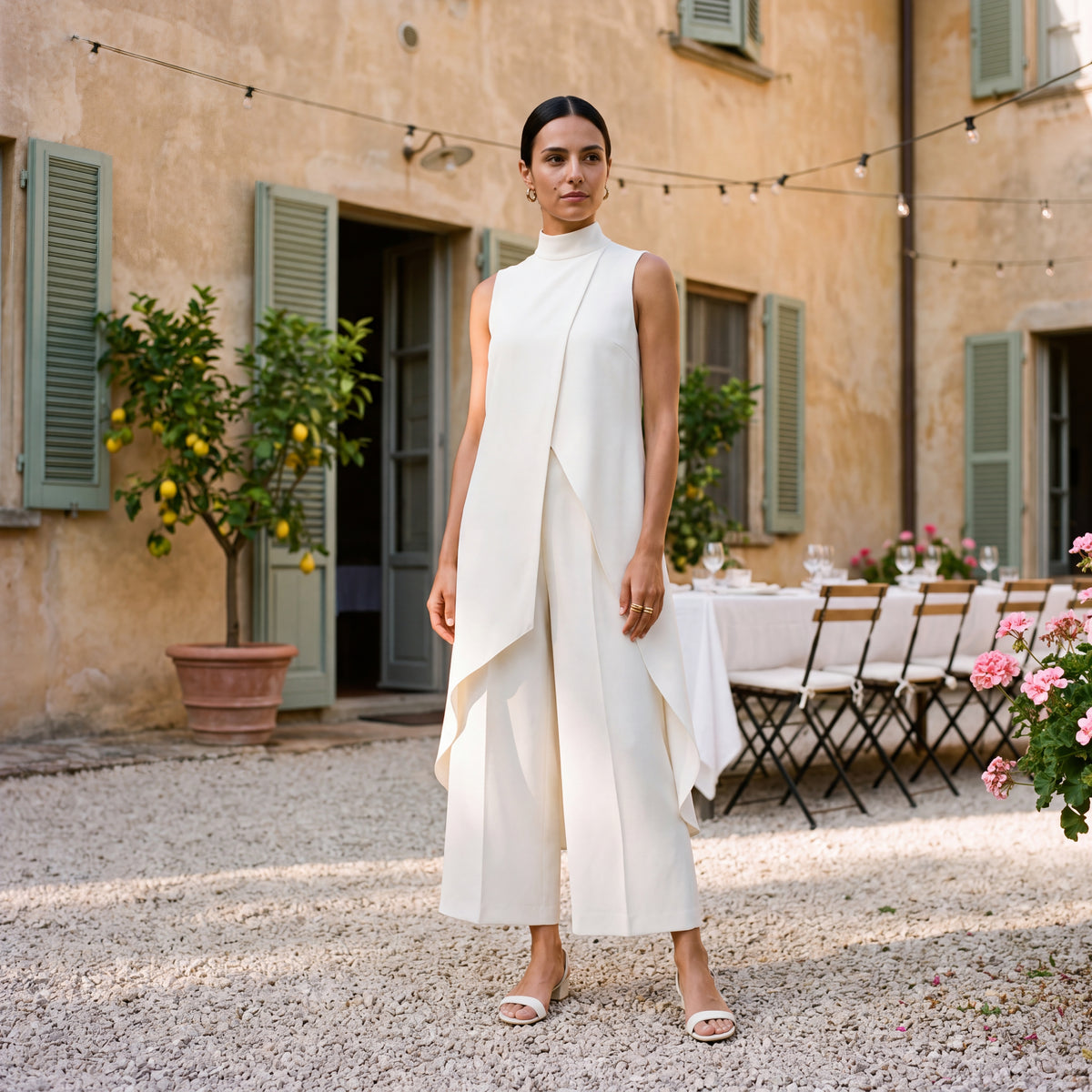Martina | Elegant Draped Top and Palazzo Pants Set
