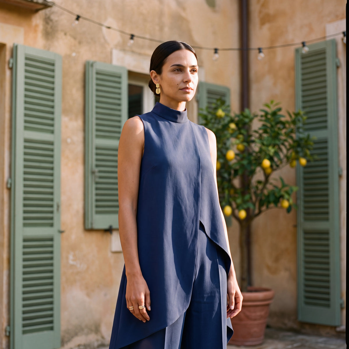 Martina | Two-Piece Set Elegant Draped Top & Palazzo Trousers