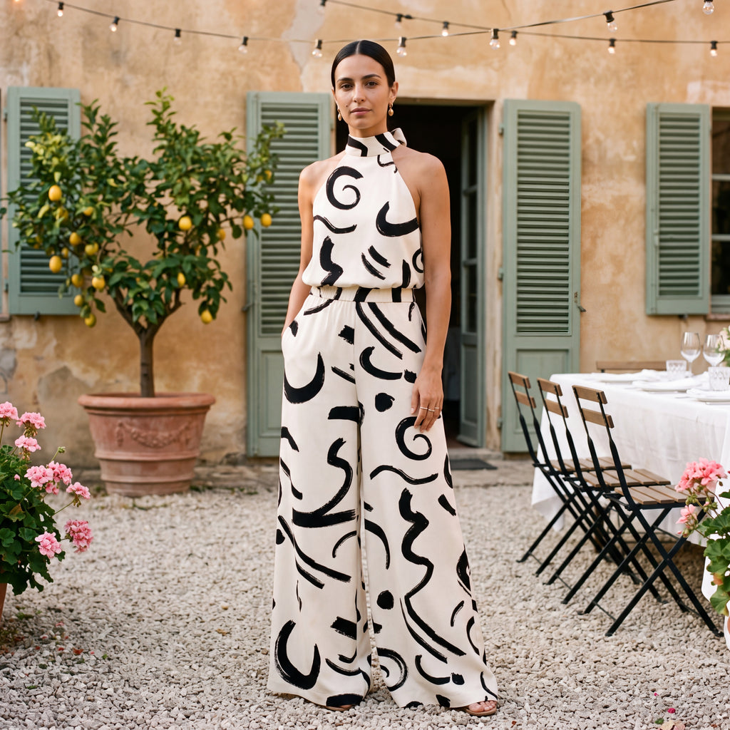 Ginevra | Halter Neck Jumpsuit with Palazzo Trousers